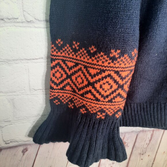 J. Crew Fair Isle Nordic Knit Sweater With Orange & Black Ruffle Sleeve - Picture 4 of 11